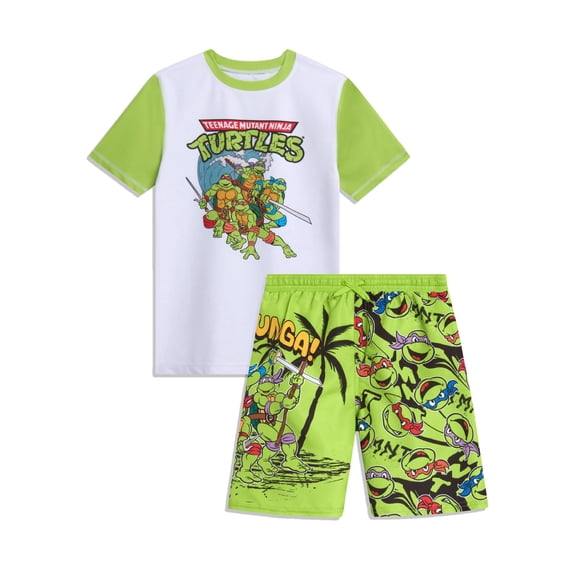 Nickelodeon Boys Swim Set - Paw Patrol Teenage Mutant Ninja Turtle UPF50+ Rash Guard & Swim Trunks 2 Piece