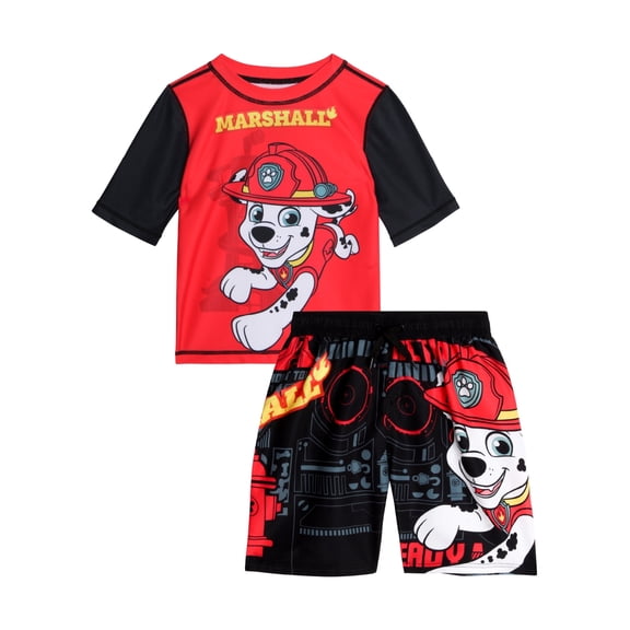 Nickelodeon Paw Patrol Boys Rash Guard Set - 2 Piece Chase Marshall UPF50  Swim Shirt & Swim Trunks (2T-7)