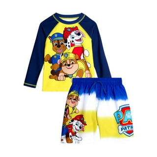 Nickelodeon Paw Patrol Boys Rash Guard Set - 2 Piece Chase Marshall UPF50+ Swim Shirt & Swim Trunks (2T-7)