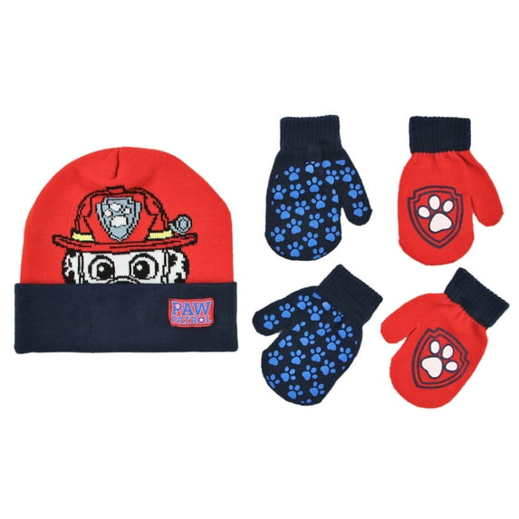 Nickelodeon Boys Paw Patrol Winter Hat, 2 Pair Gloves or Mittens (Toddler/Little Boys)