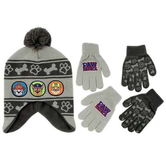 Nickelodeon Boys Paw Patrol Winter Hat, 2 Pair Gloves or Mittens (Toddler/Little Boys)