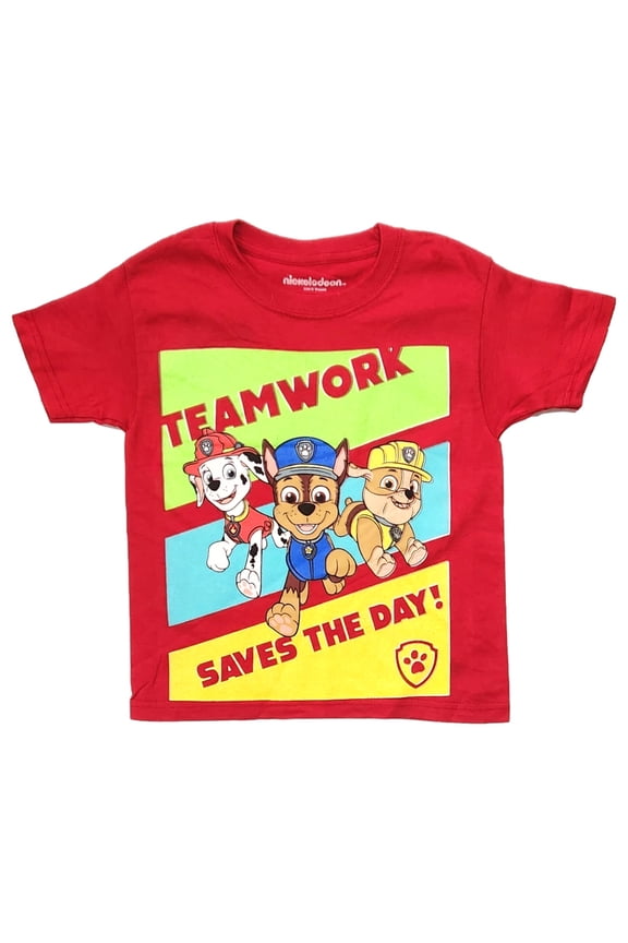 Boys Red Paw Patrol Teamwork Saves The Day T-Shirt Tee Shirt 4