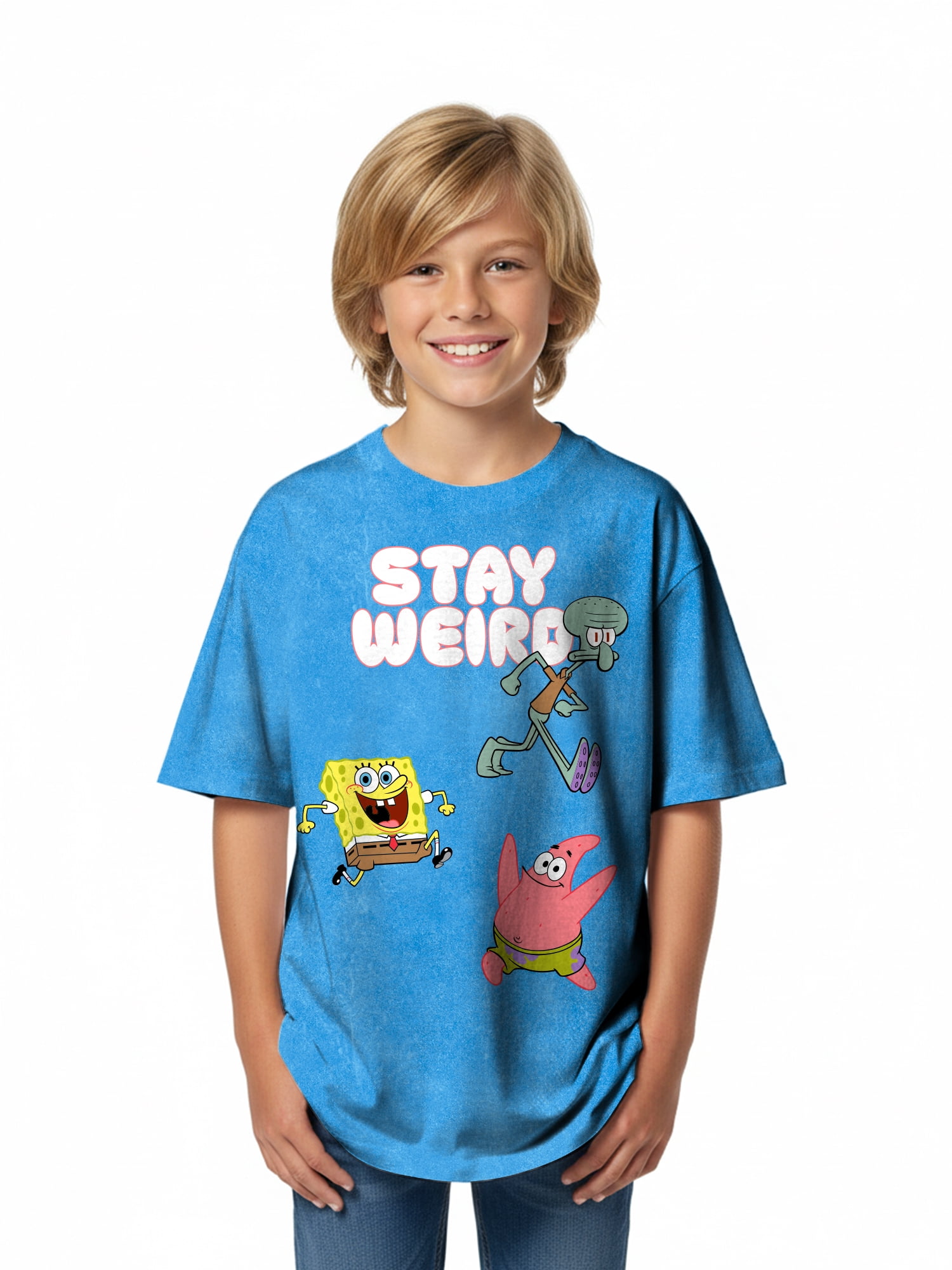 Nickelodeon Boys SpongeBob SquarePants Stay Weird Mineral Wash Graphic T-Shirt, Sizes XS-XXL