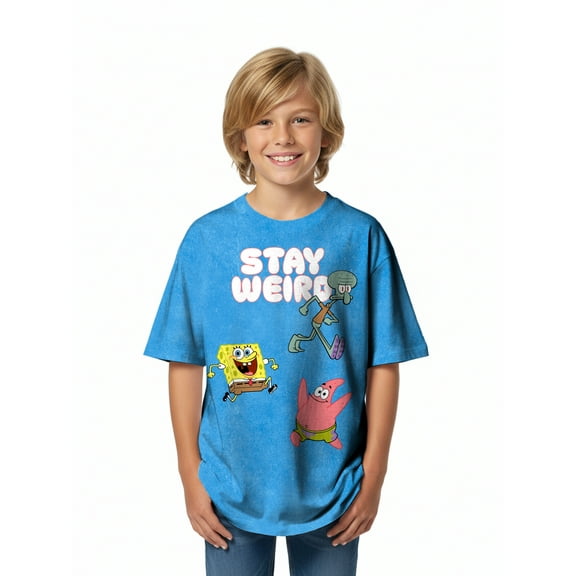 Nickelodeon Boys SpongeBob SquarePants Stay Weird Mineral Wash Graphic T-Shirt, Sizes XS-XXL