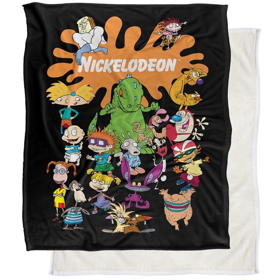 Nickelodeon Brand Blanket, 50"x60" Nick Splat Group Silky Touch Sherpa Back Super Soft Throw Blanket