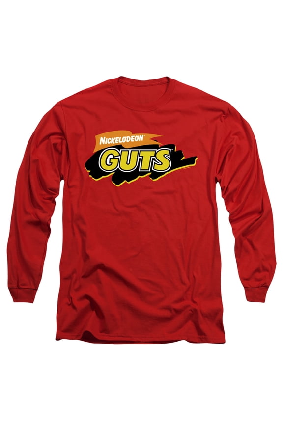 Nickelodeon Brand Guts Logo Unisex Adult Long-Sleeve T Shirt (Small) Red