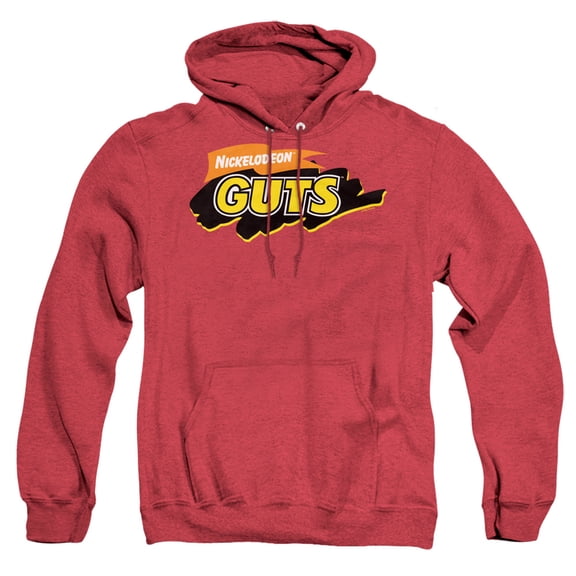 Nickelodeon Brand Guts Logo Unisex Adult Pull-Over Heather Hoodie,Red, Small