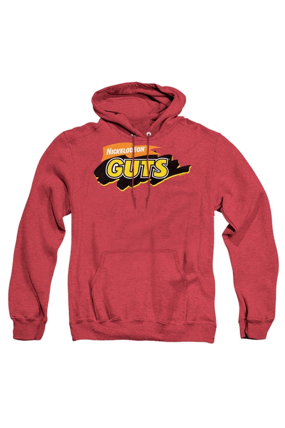 Nickelodeon Brand Guts Logo Unisex Adult Pull-Over Heather Hoodie,Red, Small