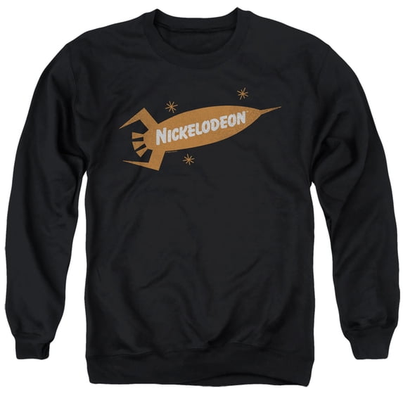Nickelodeon Brand Nick Retro Rocket Logo Unisex Adult Crewneck Sweatshirt (Large) Black