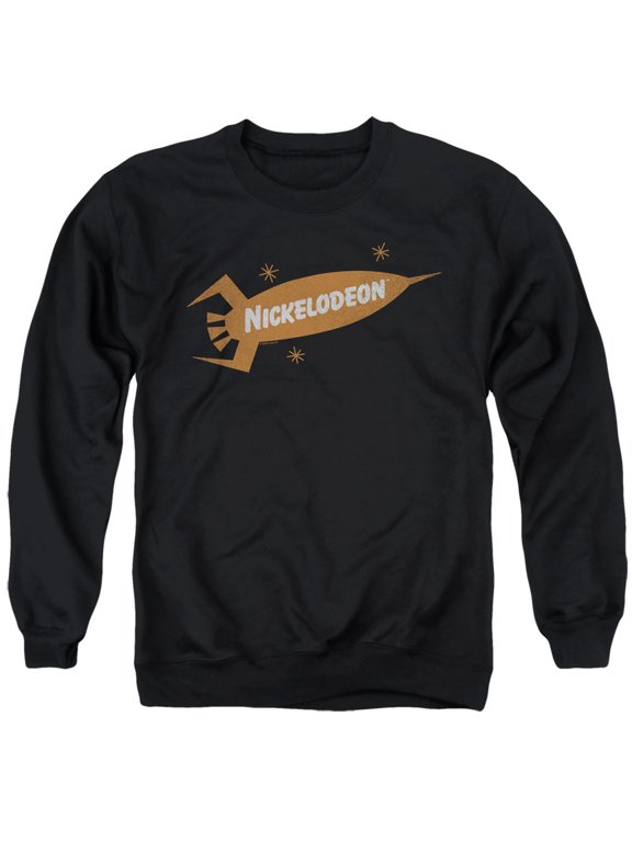 Nickelodeon Brand Nick Retro Rocket Logo Unisex Adult Crewneck Sweatshirt (Small) Black
