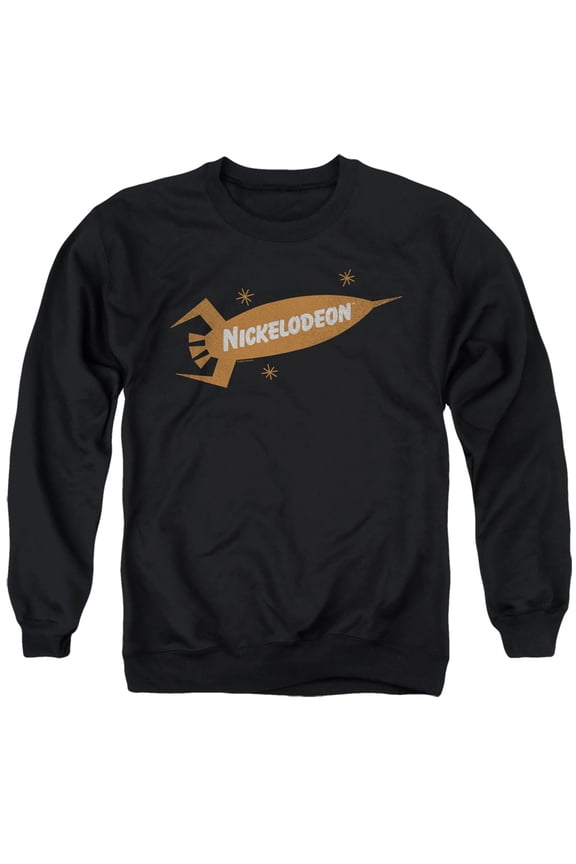 Nickelodeon Brand Nick Retro Rocket Logo Unisex Adult Crewneck Sweatshirt (Small) Black