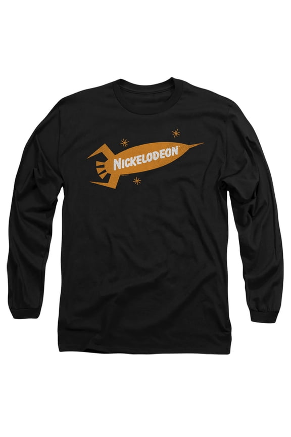 Nickelodeon Brand Nick Retro Rocket Logo Unisex Adult Long-Sleeve T Shirt (Medium) Black