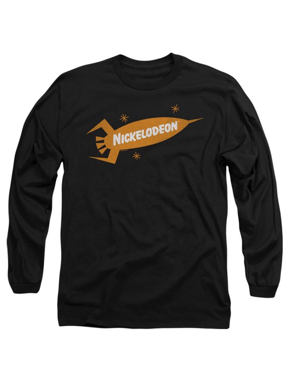 Nickelodeon Brand Nick Retro Rocket Logo Unisex Adult Long-Sleeve T Shirt (X-Large) Black