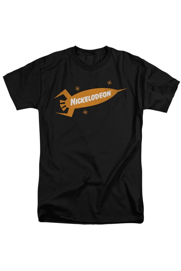 Nickelodeon Brand Nick Retro Rocket Logo Unisex Adult Tall T Shirt,Black, X-Large