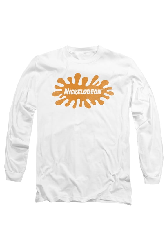 Nickelodeon Brand Nick Retro Splat Logo Unisex Adult Long-Sleeve T Shirt (Small) White