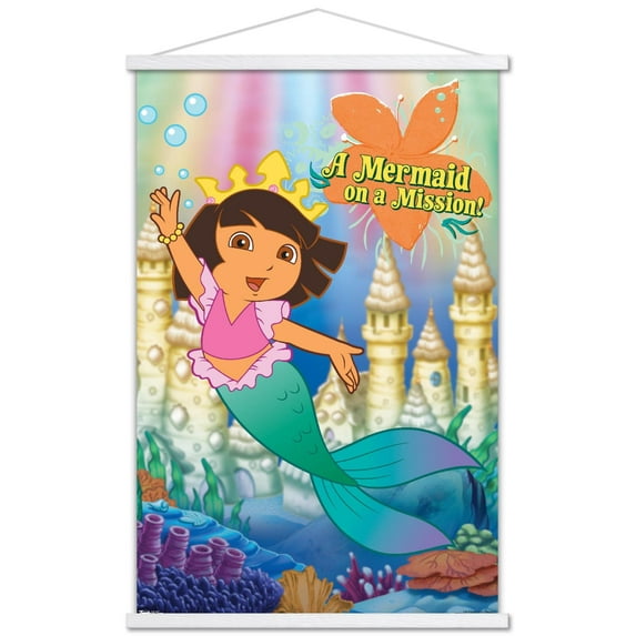 Nickelodeon Dora The Explorer - Mermaid Wall Poster with Wooden Magnetic Frame, 22.375" x 34"