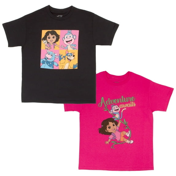 Nickelodeon Dora the Explorer Girls 2 Pack Short Sleeve T-shirt Set For Kids (Sizes XS-XL)