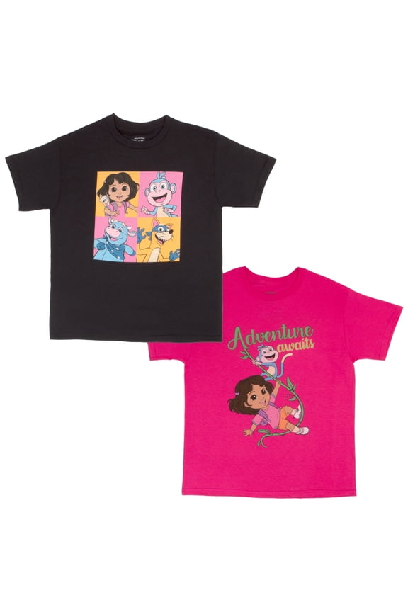 Dora the Explorer Girls 2 Pack Short Sleeve T-shirt Set For Kids (Sizes XS-XL)