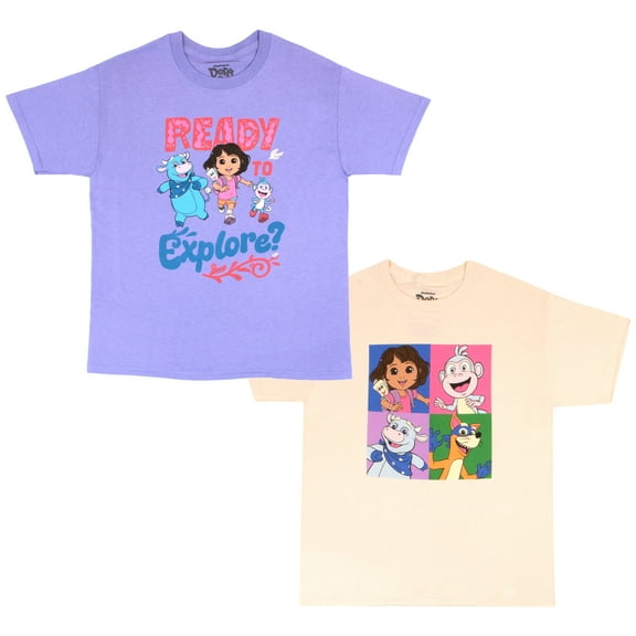 Nickelodeon Dora the Explorer Girls 2 Pack Short Sleeve T-shirt Set For Kids (Sizes XS-XL)