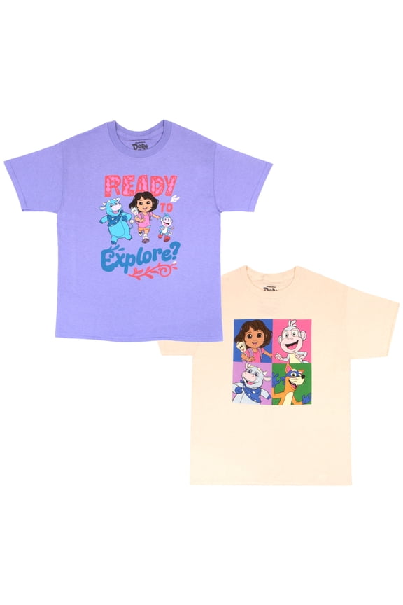 Dora the Explorer Girls 2 Pack Short Sleeve T-shirt Set For Kids (Sizes XS-XL)