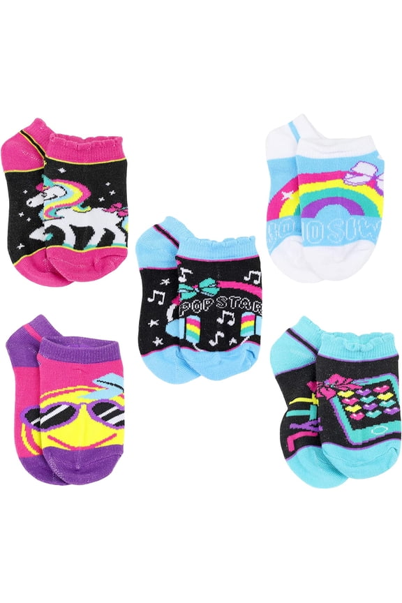 Girl's Jojo Siwa 5 Pack Socks, Sock Size: 4-6 (Shoe Size: 7-10), Black/Blue