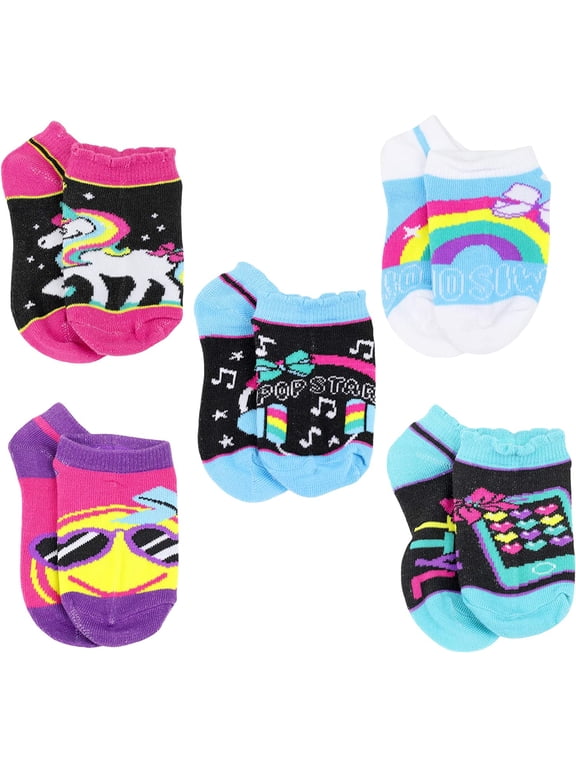 Girl's Jojo Siwa 5 Pack Socks, Sock Size: 4-6 (Shoe Size: 7-10), Black/Blue