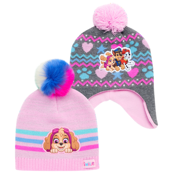 Nickelodeon Girls' Paw Patrol Winter Hat - 2 Pack Paw Patrol Pom Pom Beanie (Toddler)