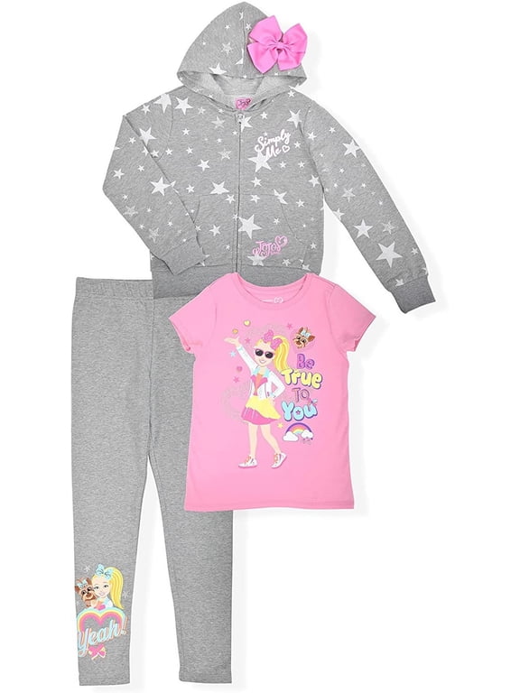 Girls Sweatshirt and Sweatpants Set, Printed Jojo Siwa Hoodie, Pants Grey -XS