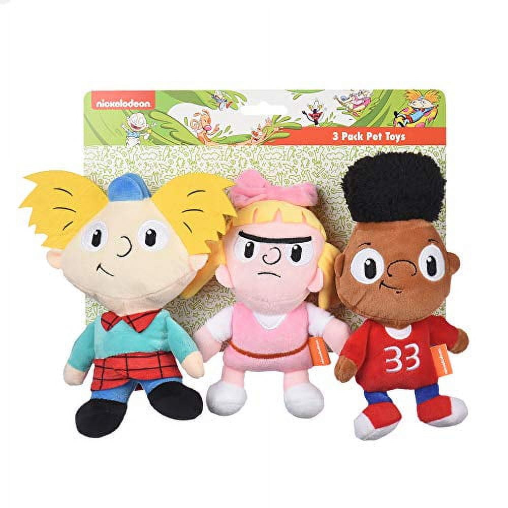 Nickelodeon Hey Arnold 3 Piece Arnold, Helga, Gerald Figure Plush Dog Toys | 6 Inch Soft Fabric Small Dog Toys - Hey Arnold Character Dog Toys for All Dogs from 90s Nickelodeon TV Show