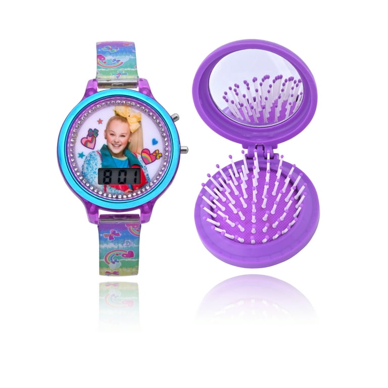 Nickelodeon Jojo Siwa Girl s Flashing LCD Rainbow Silicone Watch with Matching Compact Brush 2 Piece Set