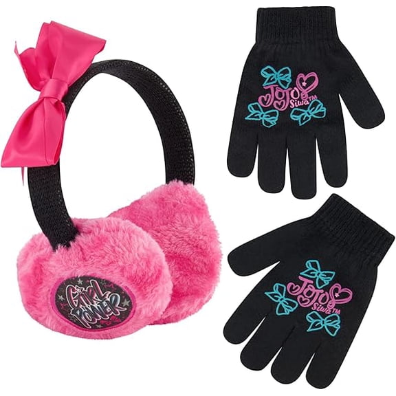 Nickelodeon Girls Winter Plush Earmuffs and Glove Set, JoJo Siwa For Ages 4-7
