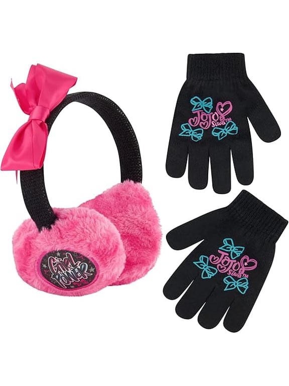 Girls Winter Plush Earmuffs and Glove Set, JoJo Siwa For Ages 4-7
