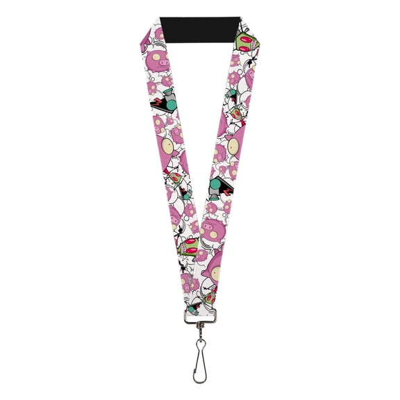 Nickelodeon Lanyard, Invader Zim Gir and Piggy Doddles White Black, Elastic
