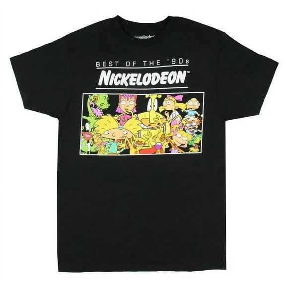 Nickelodeon Men's Best Of The 90s Rugrats Hey Arnold Ren and Stimpy Tee T-Shirt (Small, Black)