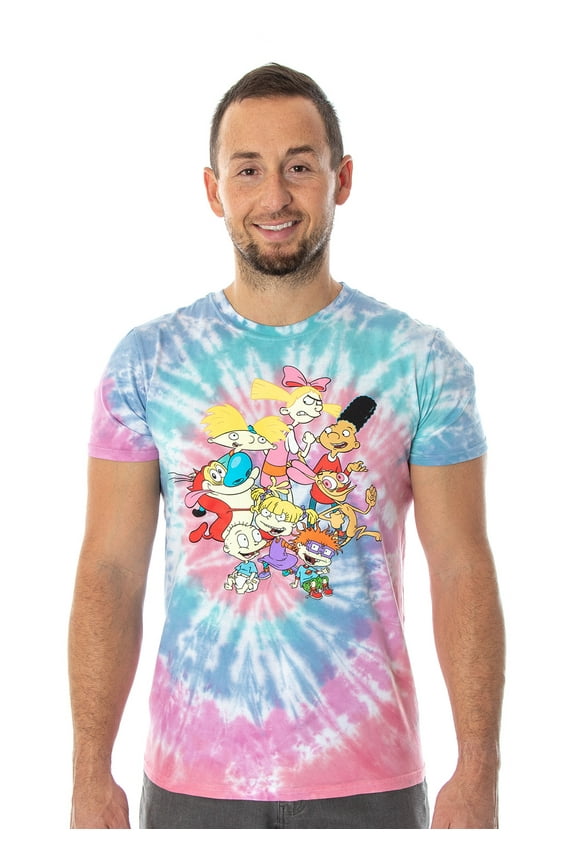 Nickelodeon Men's Rugrats Ren And Stimpy Hey Arnold! Cartoon Tie Dye T-Shirt