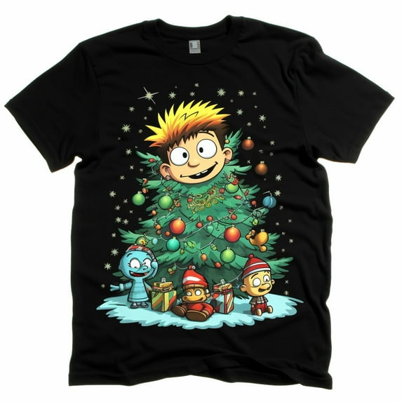 Nickelodeon Men's Rugrats Shirt Christmas Tree New Cotton Black Tee XS-5XL