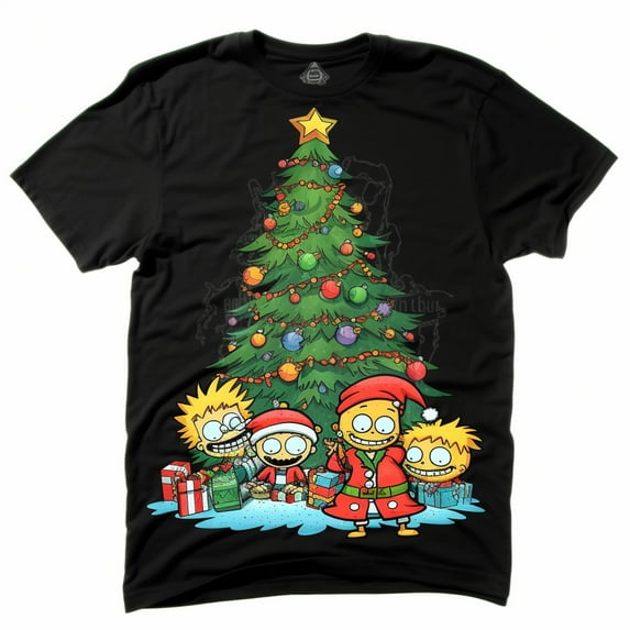 Nickelodeon Men's Rugrats Shirt Christmas Tree New Cotton Black Tee XS-5XL