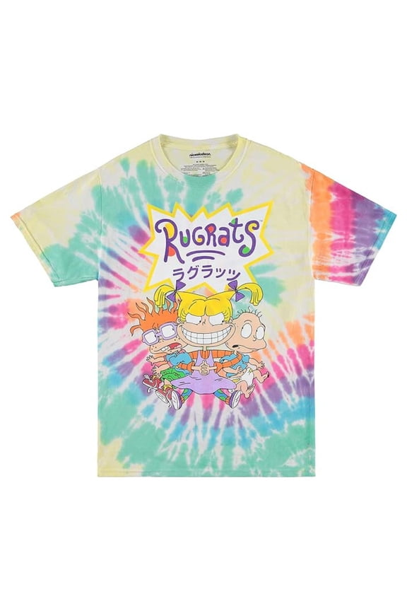 Men's Shirt, Printed Invader Zim, Ren & Stimpy Rugrats T-shirt Rainbow Tie Dye – M