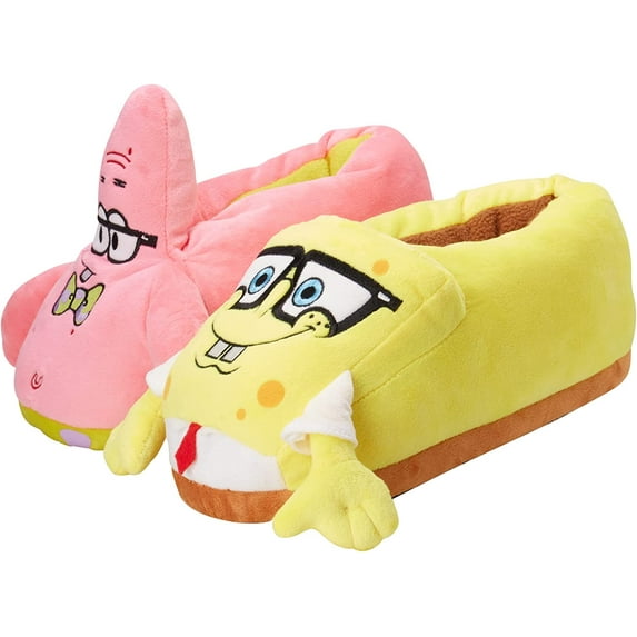 Nickelodeon Men's Slippers - SpongeBob and Patrick 3D Fuzzy Slippers