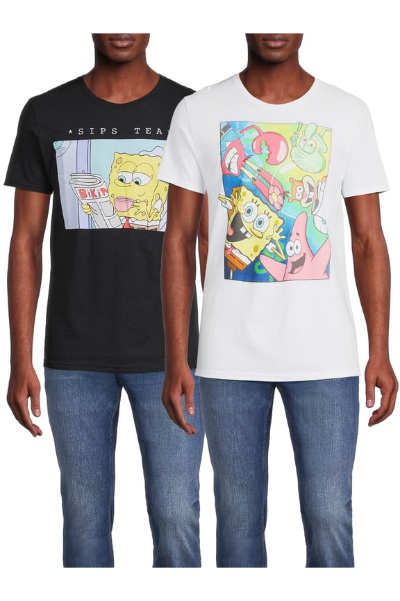 Nickelodeon Men's SpongeBob SquarePants Graphic Tees, 2-Pack, Sizes S-3XL