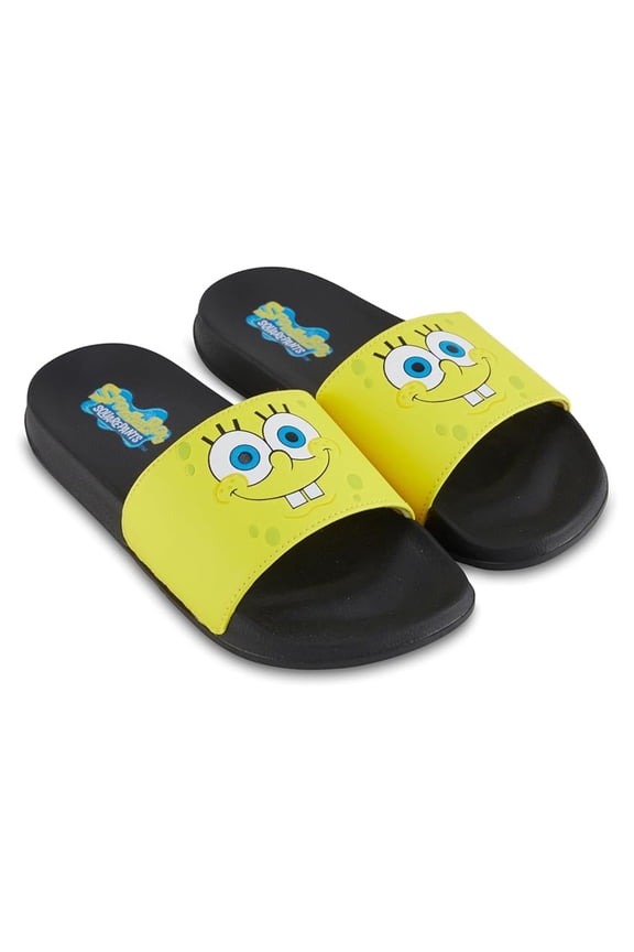 Men’s SpongeBob SquarePants Slide, Slip-On SpongeBob Slippers Black Yellow – 10/11