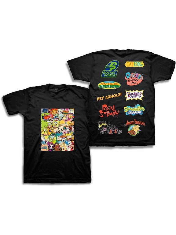 Mens 90's Classic Shirt - Rugrats & Hey Arnold Vintage T-Shirt Black, XX-Large