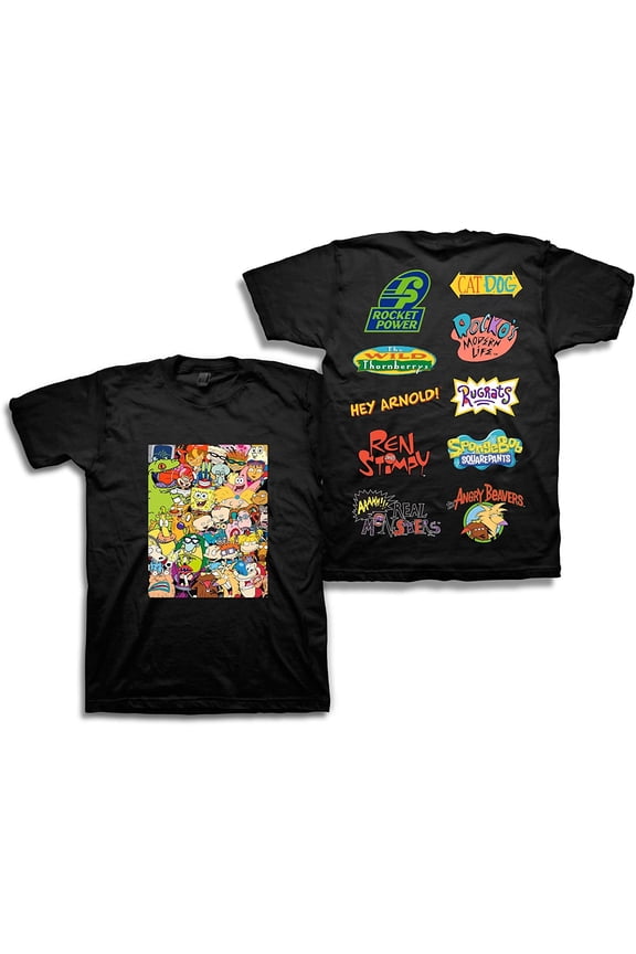Mens 90's Classic Shirt - Rugrats & Hey Arnold Vintage T-Shirt Black, XX-Large