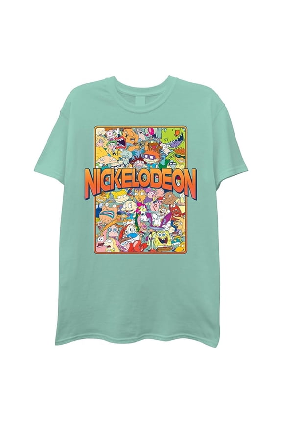 Mens Cartoon Shirt, Graphic Nickelodeon Group T-Shirt Celadon - L