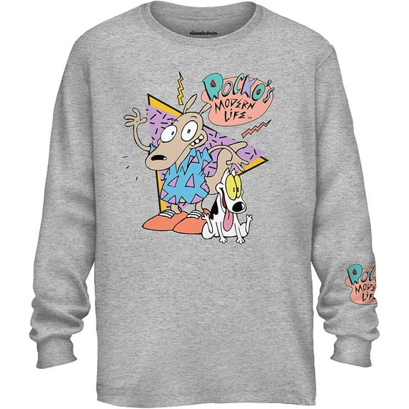 Nickelodeon Men's Long Sleeve Shirt, Graphic Print Rocko's Modern Life Shirt Rocko Grey - M