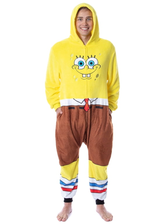 Nickelodeon Men's SpongeBob SquarePants Hooded Union Suit Kigurumi Costume Pajama Sleepwear Loungewear