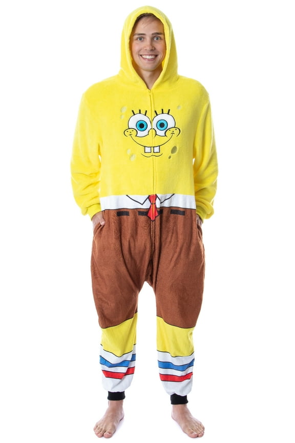 Nickelodeon Men's SpongeBob SquarePants Hooded Union Suit Kigurumi Costume Pajama Sleepwear Loungewear