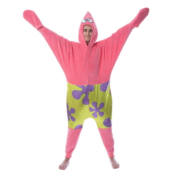Nickelodeon Men's SpongeBob SquarePants Patrick Star Hooded Union Suit Kigurumi Costume Pajama Sleepwear Loungewear