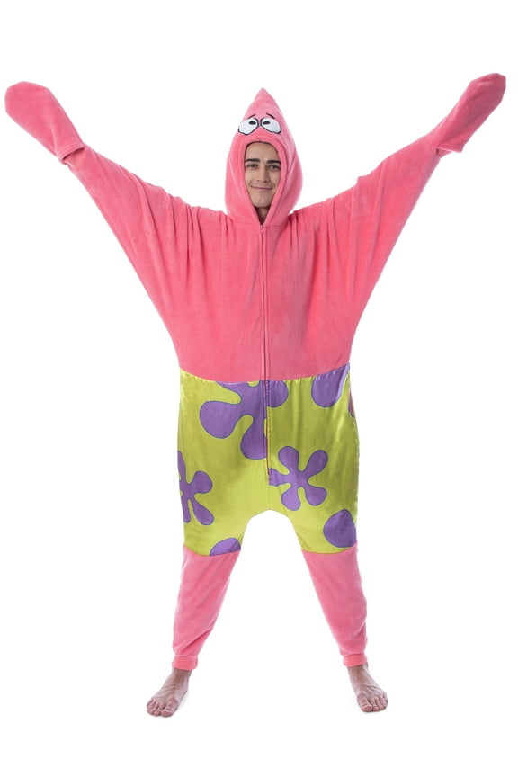 Nickelodeon Men's SpongeBob SquarePants Patrick Star Hooded Union Suit Kigurumi Costume Pajama Sleepwear Loungewear