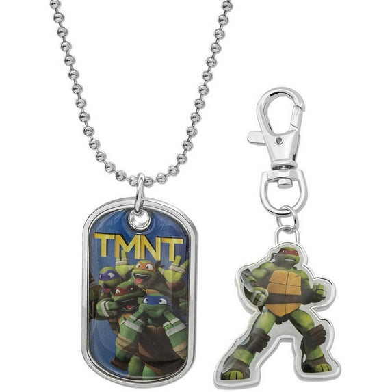 Nickelodeon Teenage Mutant Ninja Turtles Boys' Dog Tag Necklace and Keychain Set, 16 inch Chain with Extender